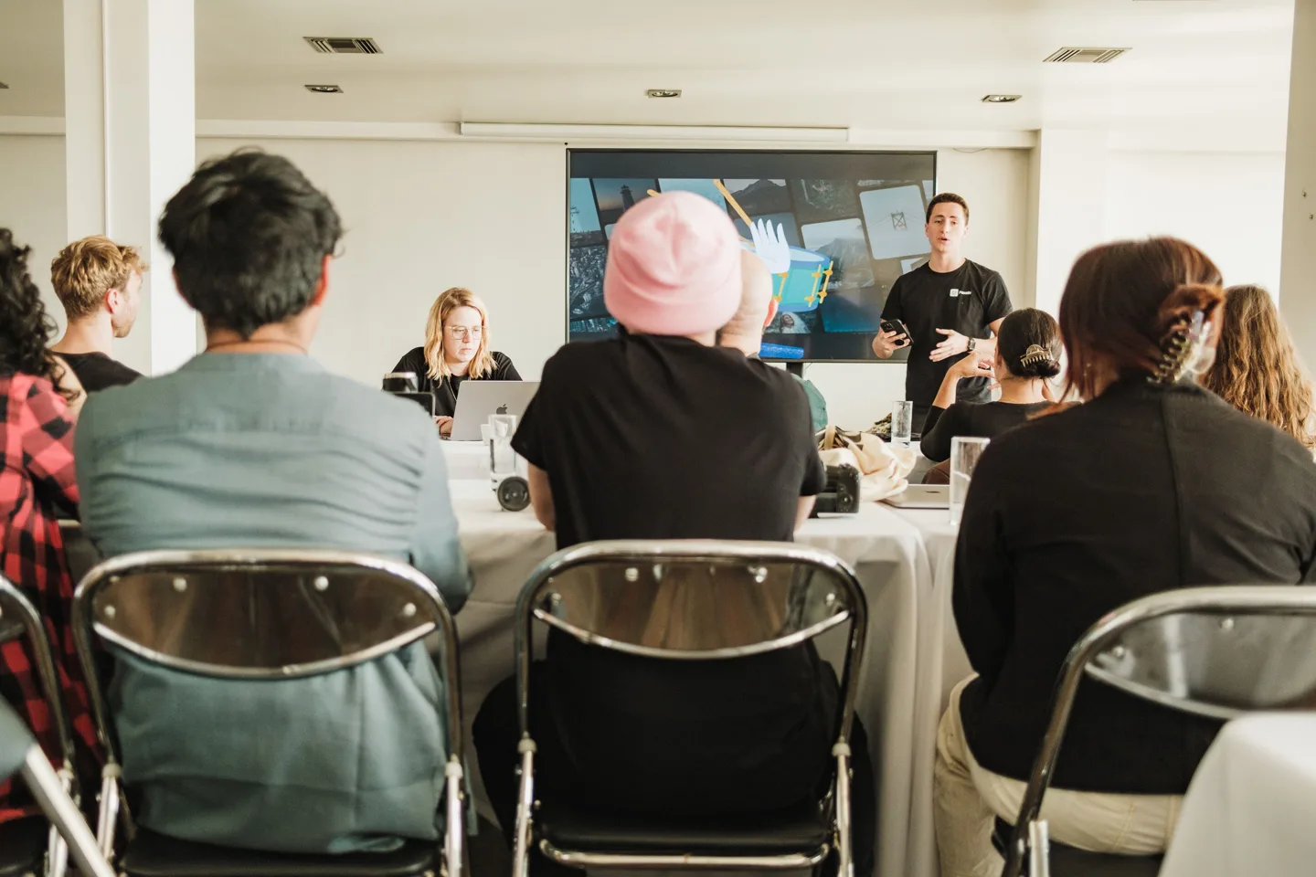 People sharing ideas in a group discussion