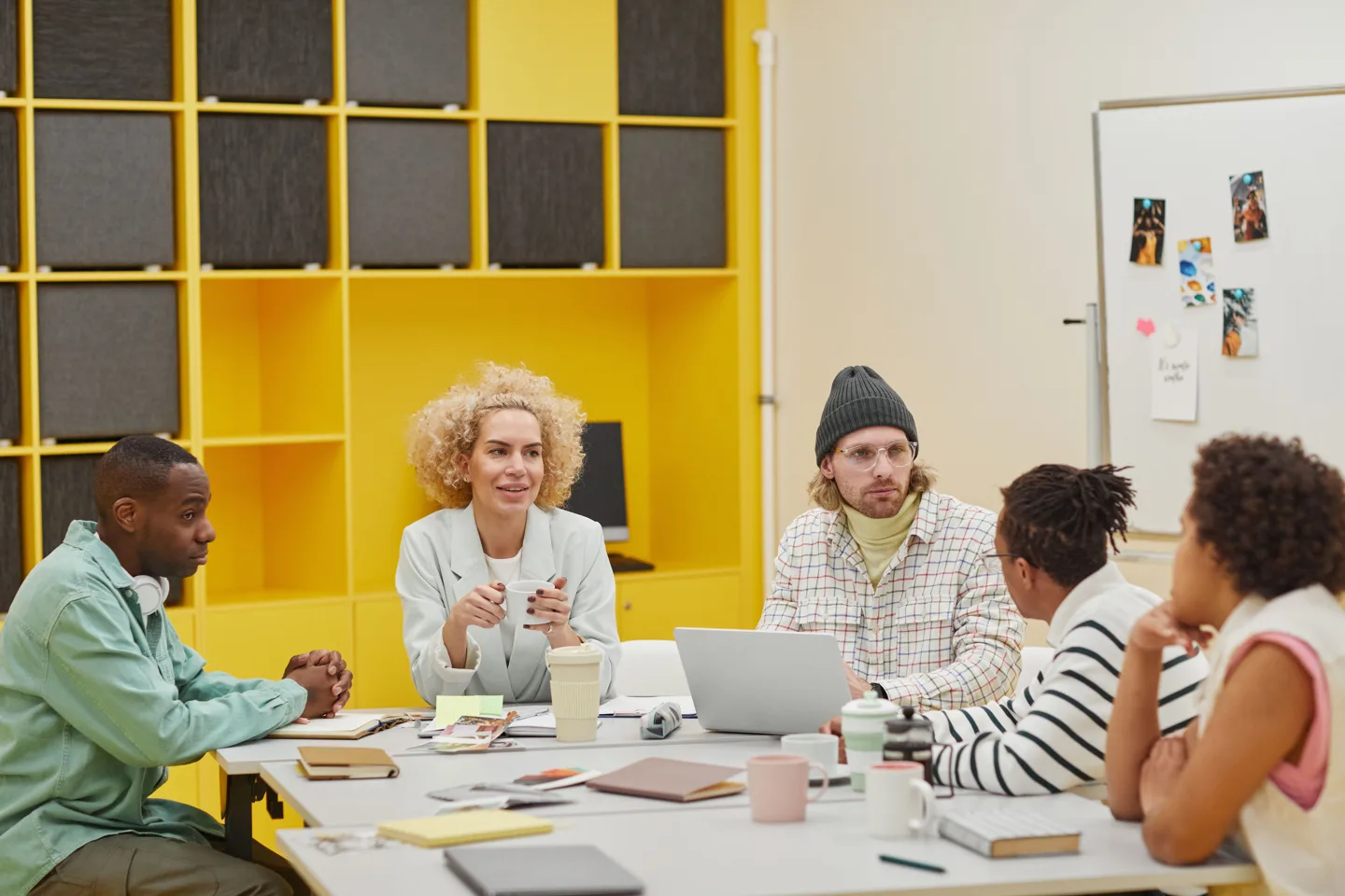 People sharing ideas in a group discussion
